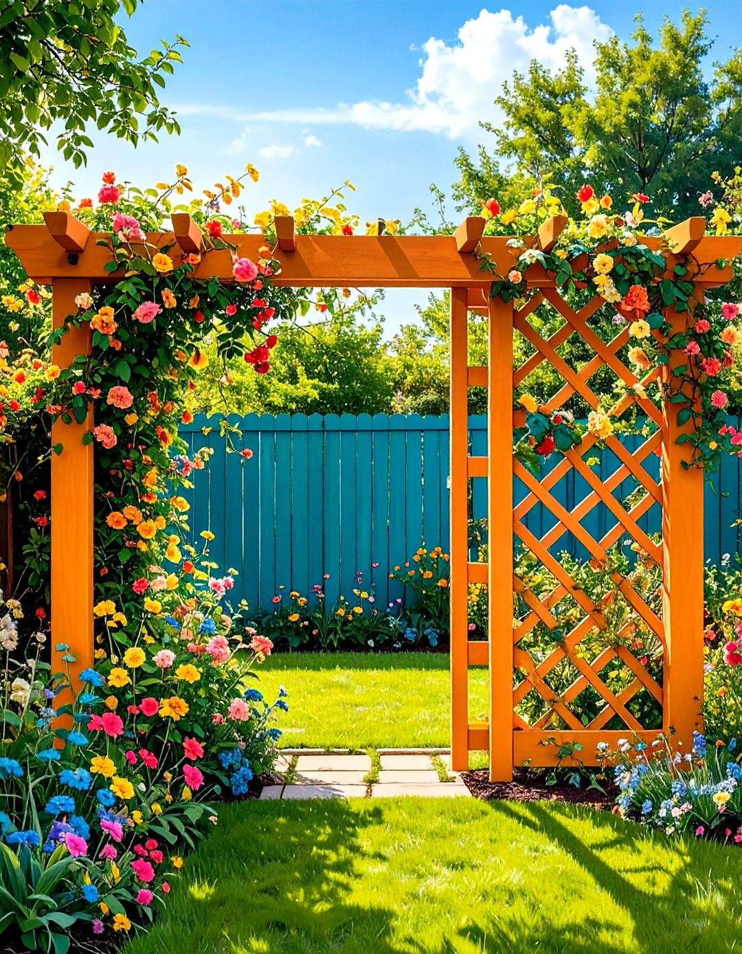 Boldly Painted Accent Trellis Panels - 20 Garden Trellis Ideas