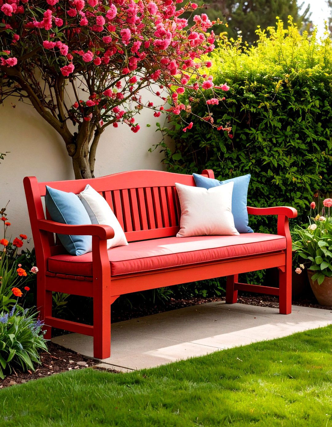 Boldly Painted Statement Front Porch Bench - 20 Front Porch Bench Ideas