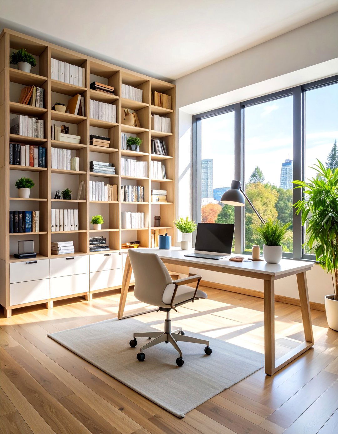 Bookcases Around Window with Integrated Desk - 20 Bookcases Around Window Design Ideas