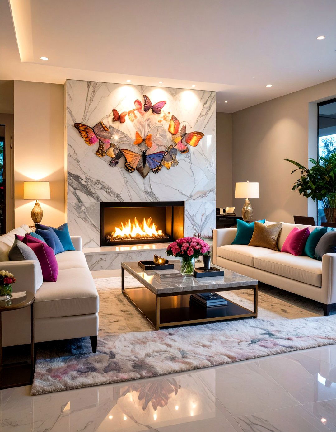 Bookmatched Quartz Fireplace Surround - 20 Quartz Fireplace Surround Ideas