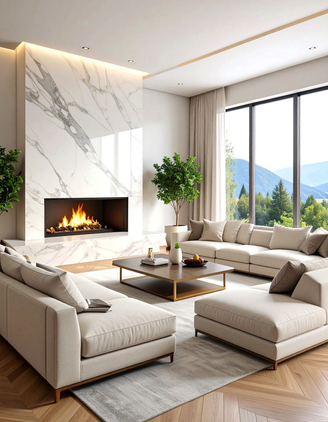 Bookmatched Vein Panorama - 20 Marble Fireplace Ideas