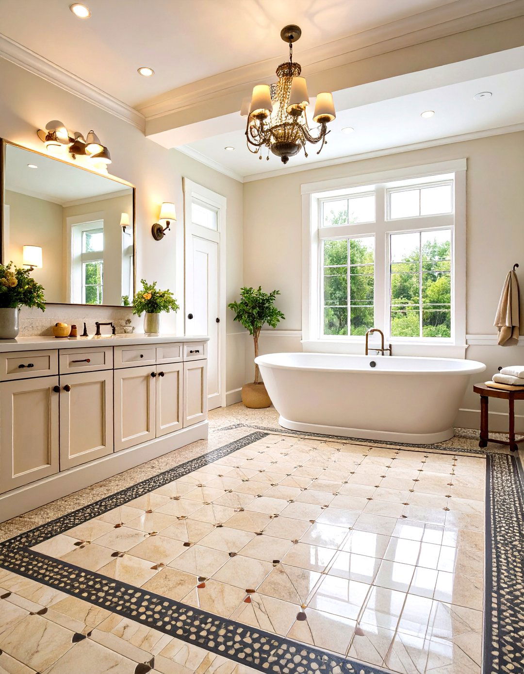 Border Framed Penny Tile Floor Design - 20 Penny Tile Bathroom Floor Ideas