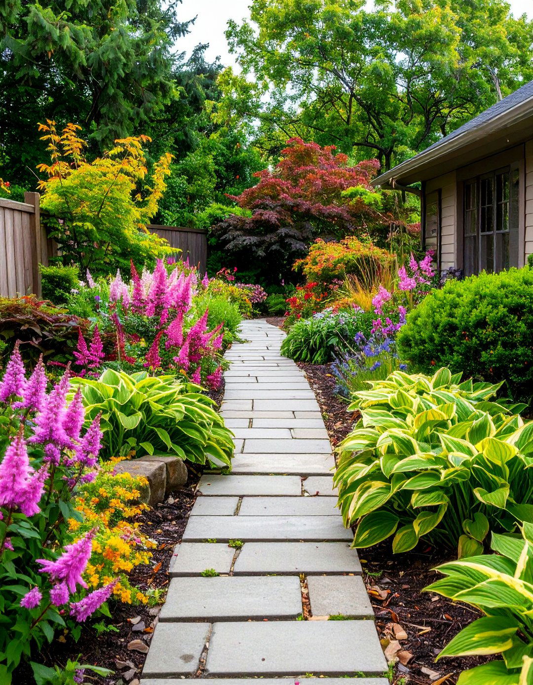 Border Planting Walkway Framed by Perennials - 20 Front Walkway Ideas