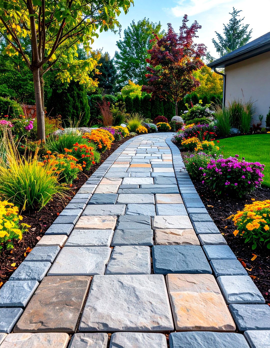 Bordered Cobblestone Walkway - 20 Cobble Stone Walkway Ideas