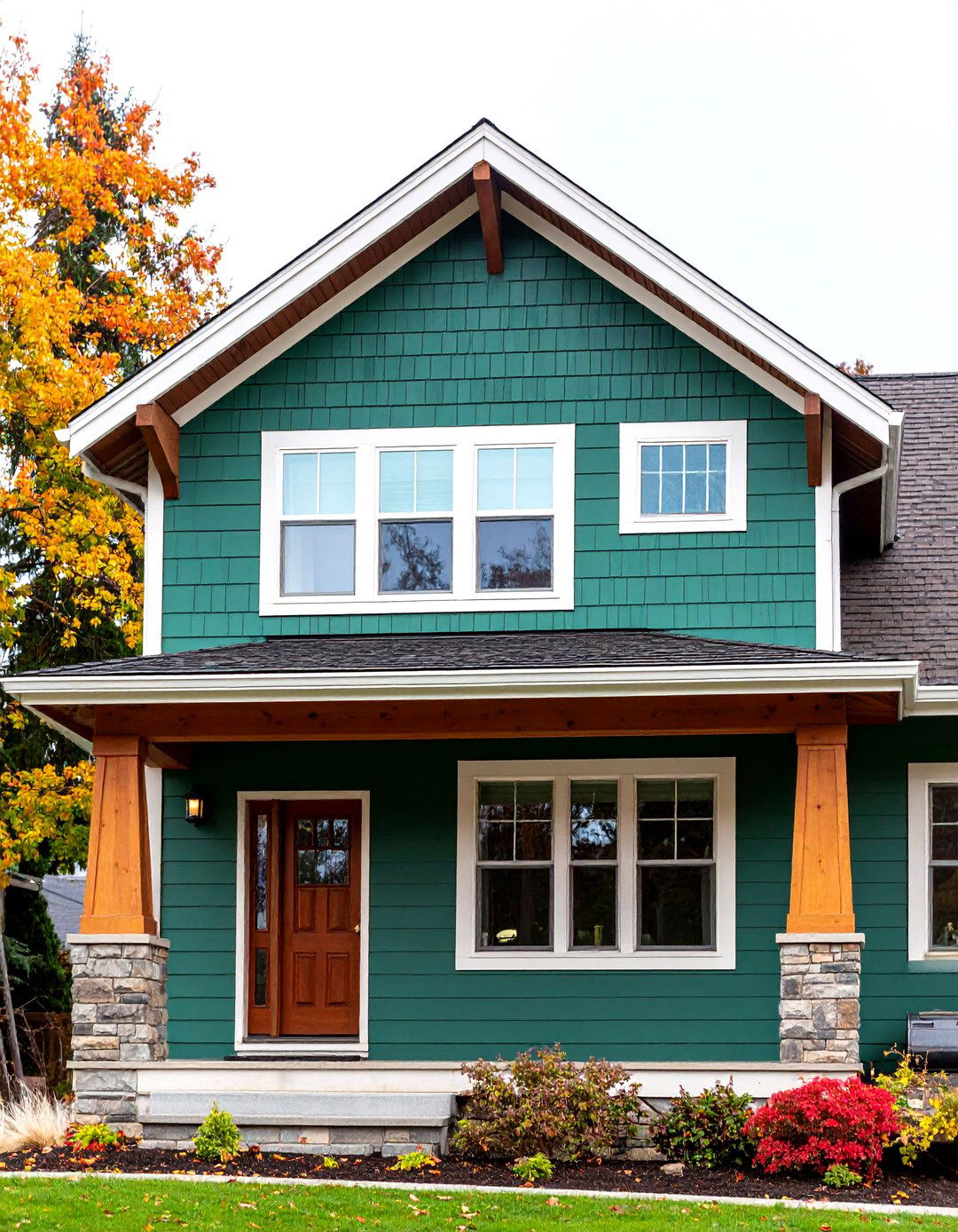 Boreal Green Wrapped in Warm Cedar - 20 Dark Green Exterior Paint Color Schemes