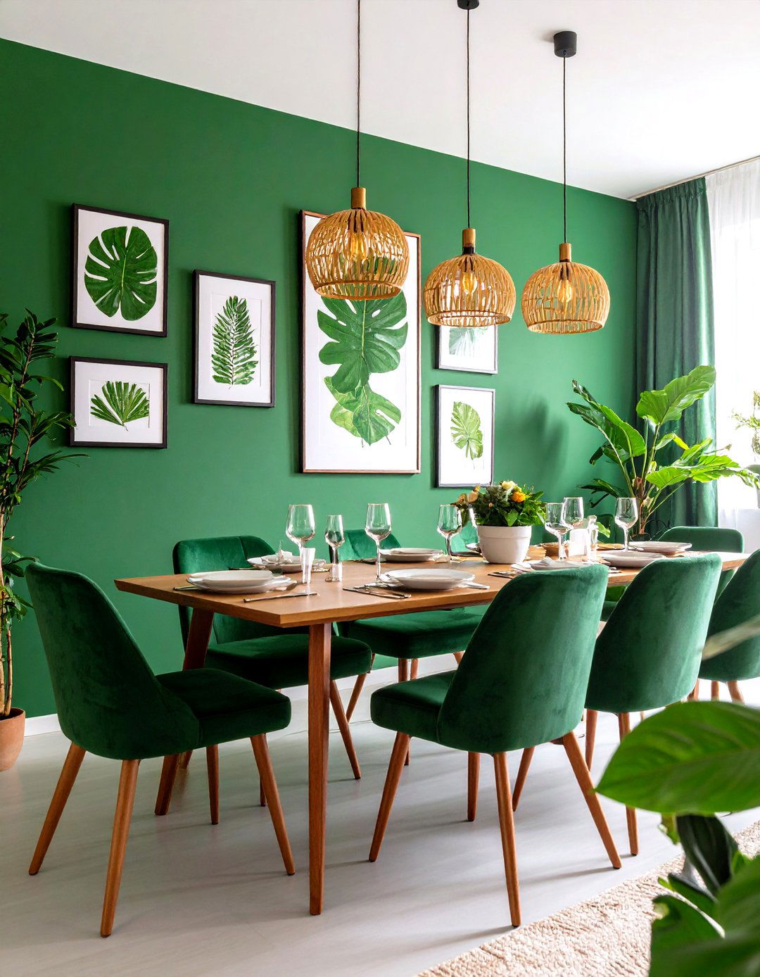 Botanical Art Gallery in a Green Dining Room - 20 Green Dining Room Ideas