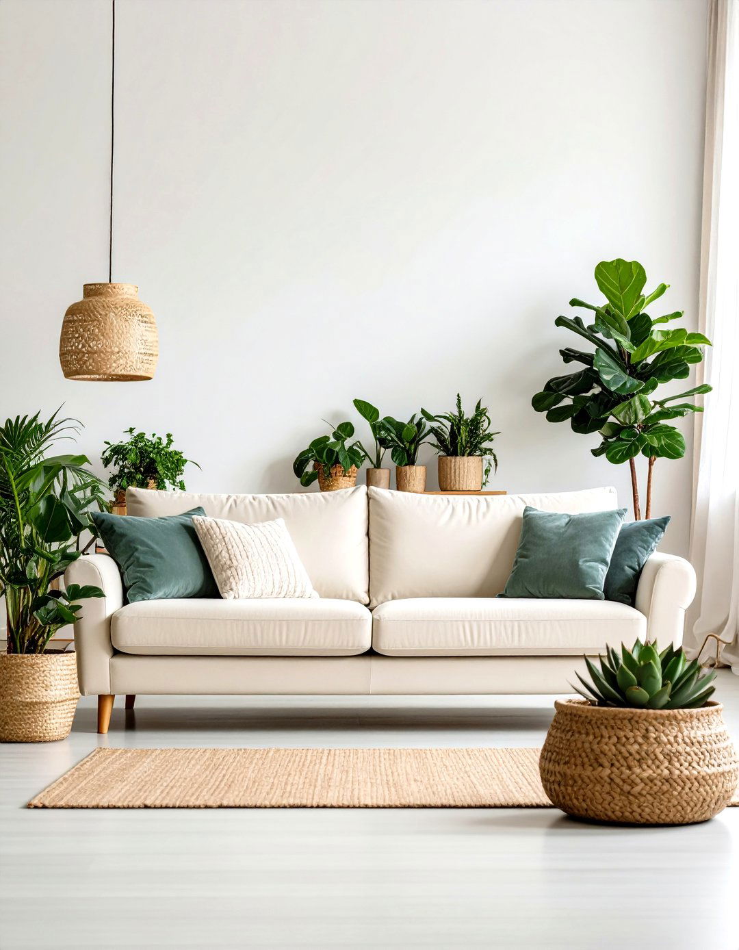 Botanical Boost Cream Couch and Lush Plants - 20 Cream Couch Living Room Ideas