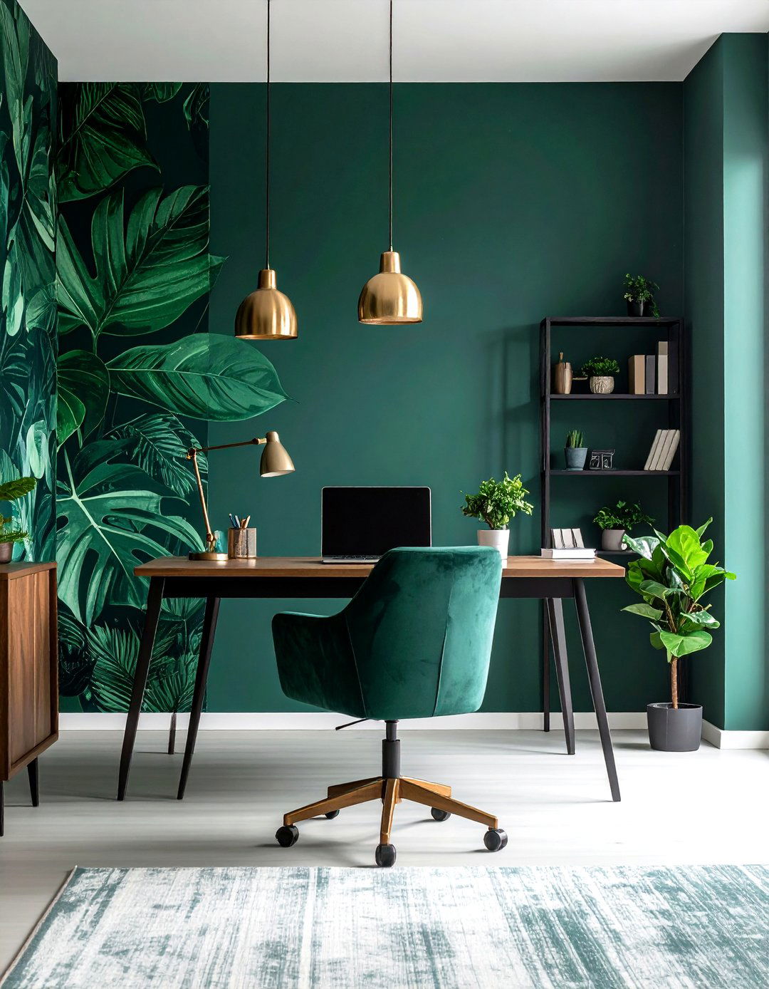 Botanical Dark Green Wallpaper for Instant Depth - 20 Dark Green Home Office Ideas