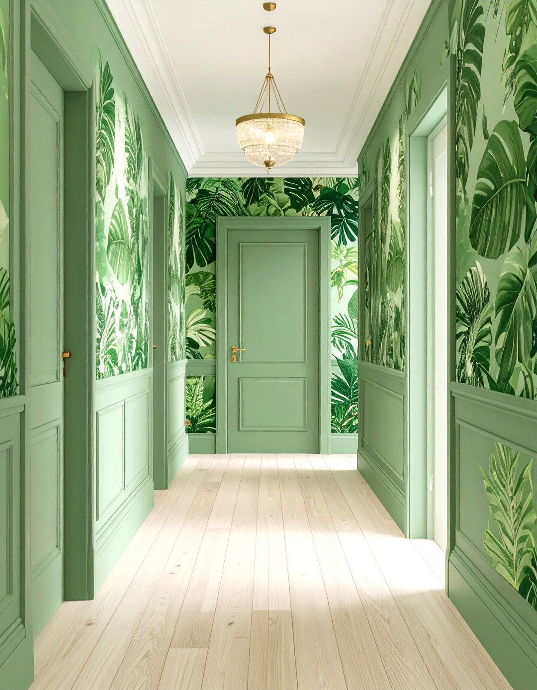Botanical Green Hallway Wallpaper Statement - 20 Green Hallway Ideas