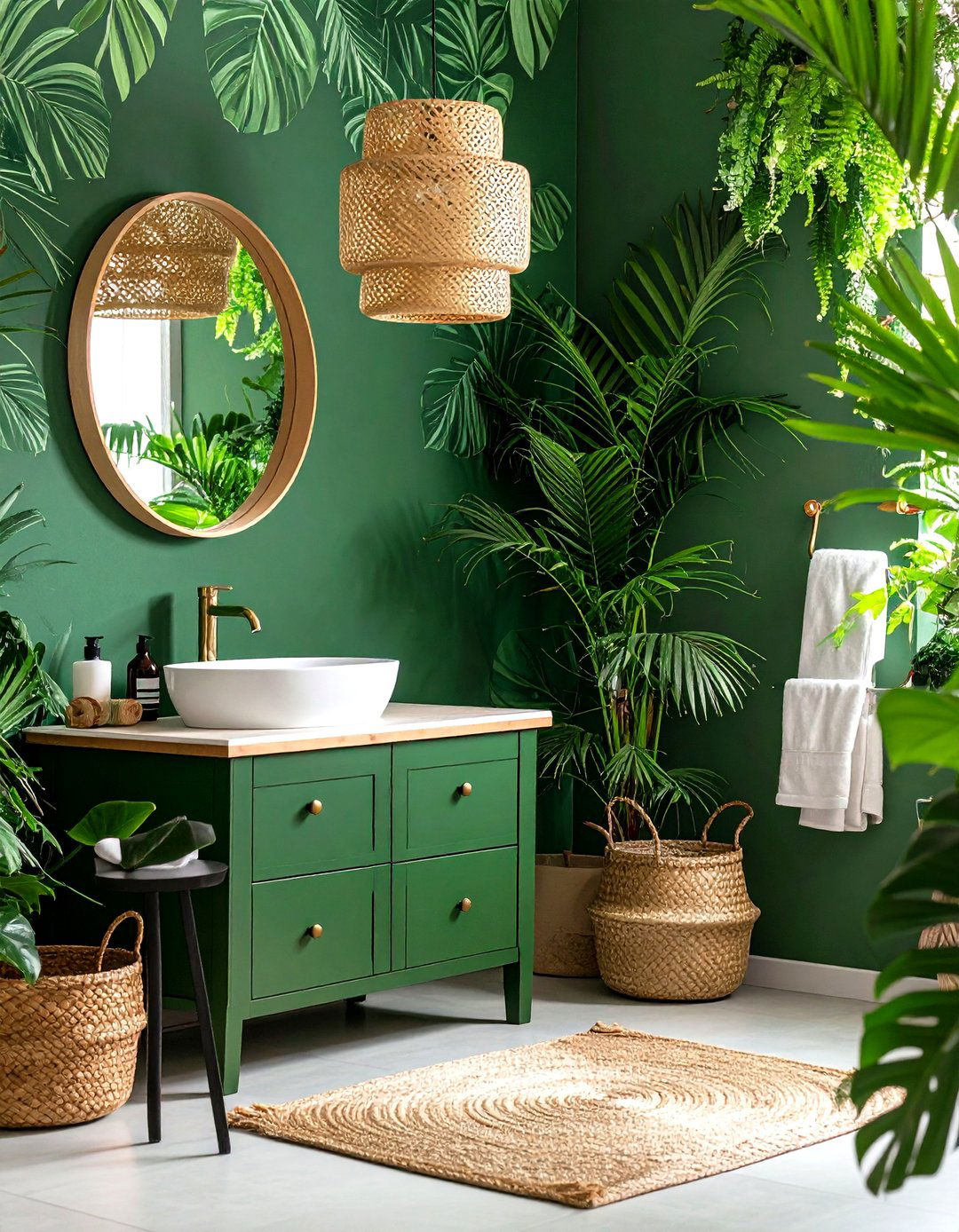 Botanical Green Wallpaper - 20 Small Green Bathroom Ideas