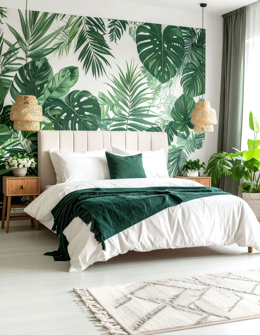 Botanical Green and White Wallpaper for Storybook Charm - 20 Green and White Bedroom Ideas