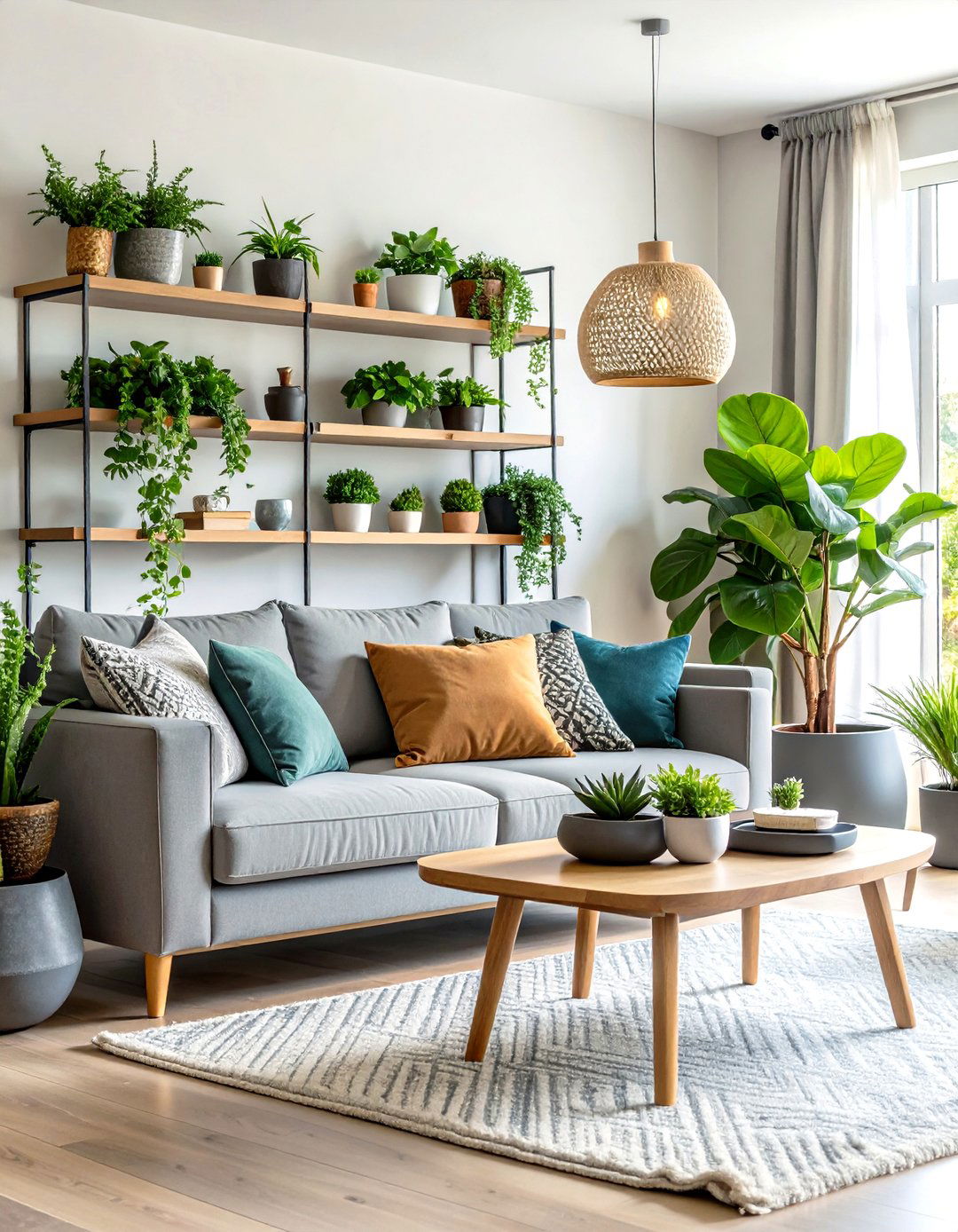 Botanical Inspiration with Real and Faux Plants - 20 Grey and Sage Green Living Room Ideas