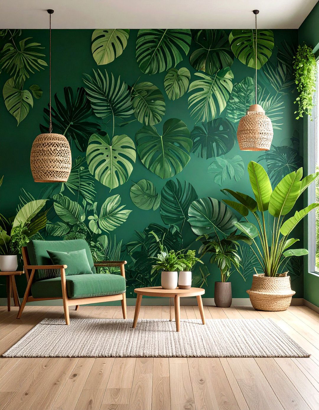 Botanical Mural Green Accent Wall Brings Nature Indoors - 20 Green Accent Wall Ideas