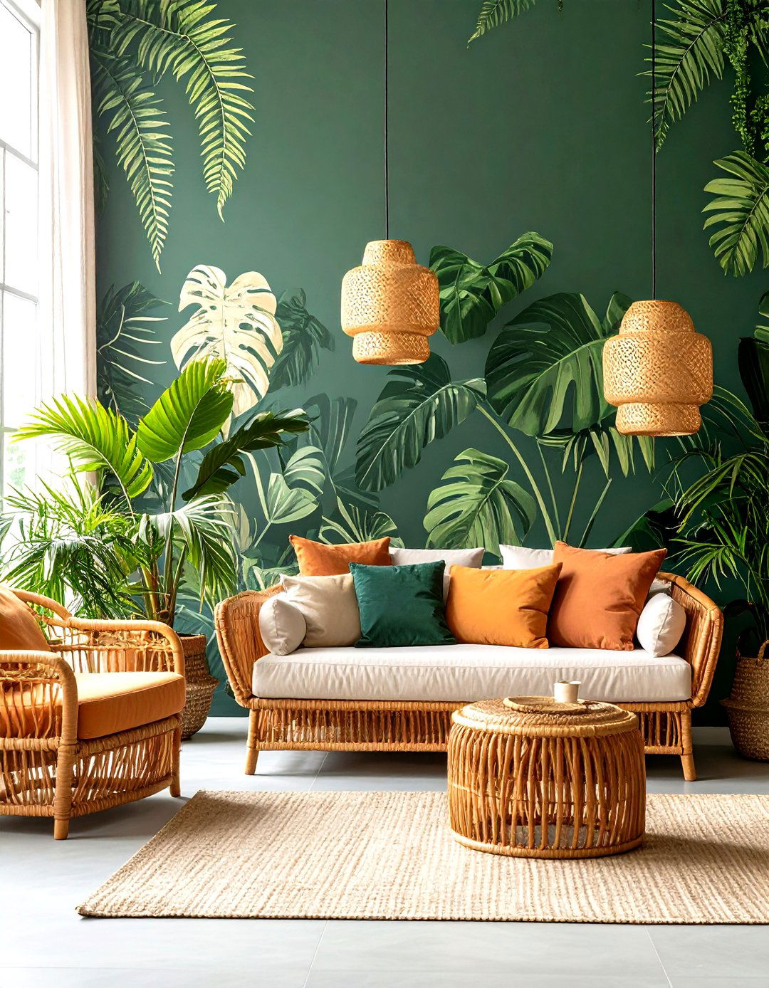 Botanical Mural on a Dark Green Accent Wall - 20 Dark Green Accent Wall Ideas