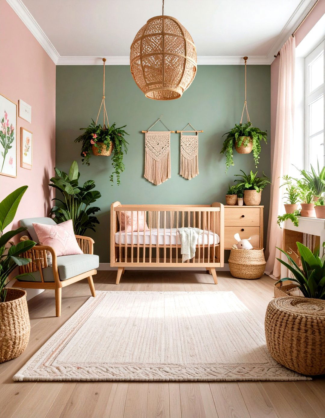 Botanical Pink Nursery with Natural Elements - 20 Pink Nursery Ideas