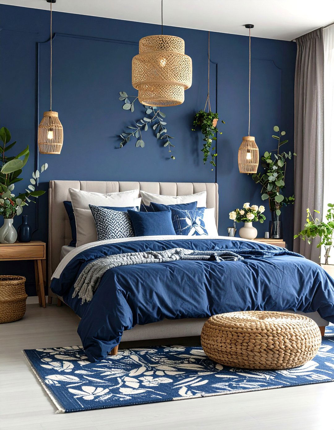 Botanical Print Blue Bedroom Retreat - 20 Girls Blue Bedroom Ideas