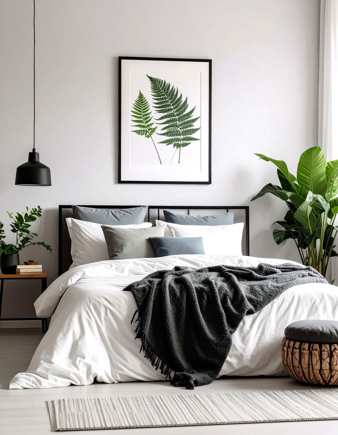 Botanical Prints Framed in Black - 20 Feminine Black and White Bedroom Ideas