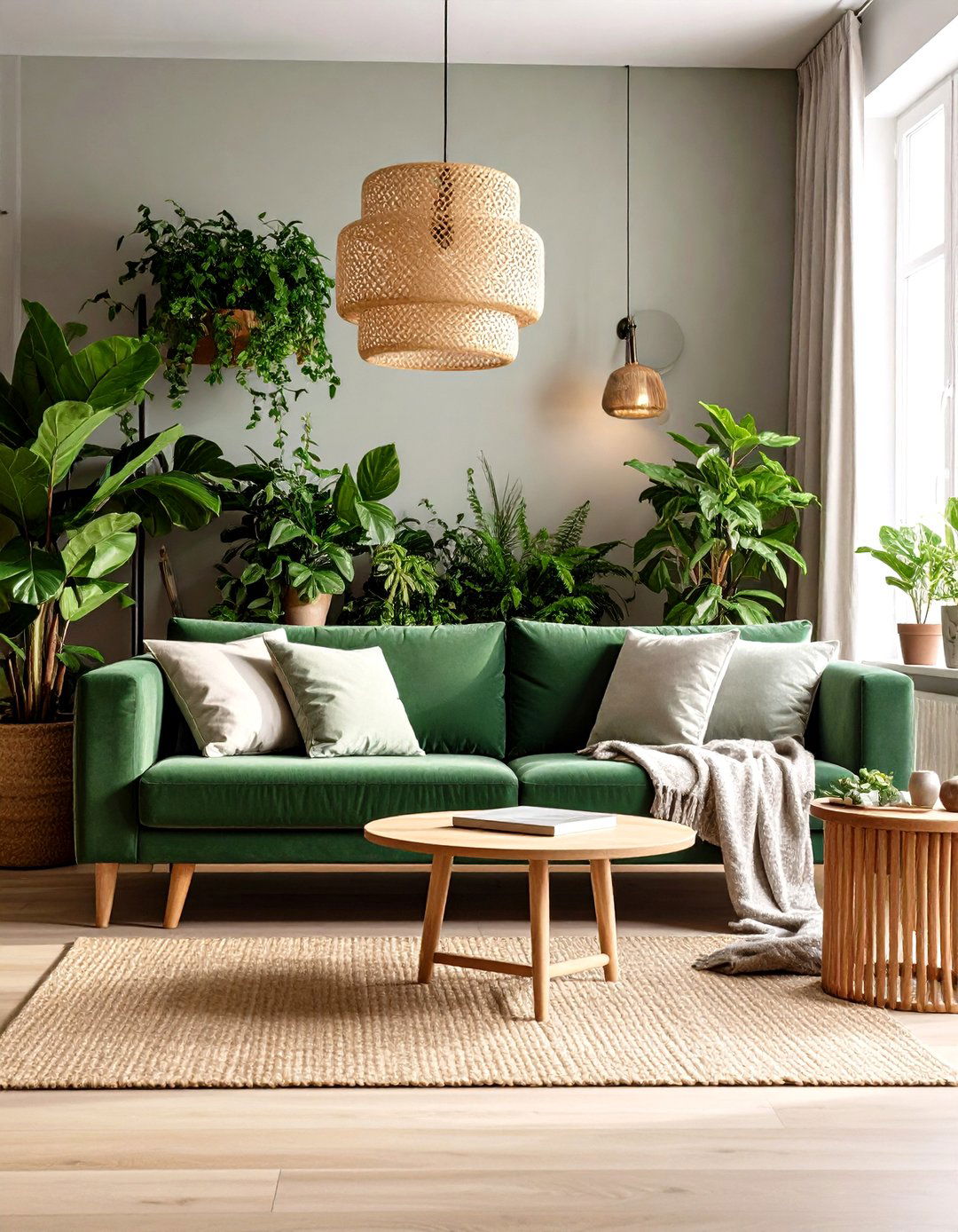 Botanical Prints and Lush Houseplants - 20 Emerald Green Sofa Living Room Ideas