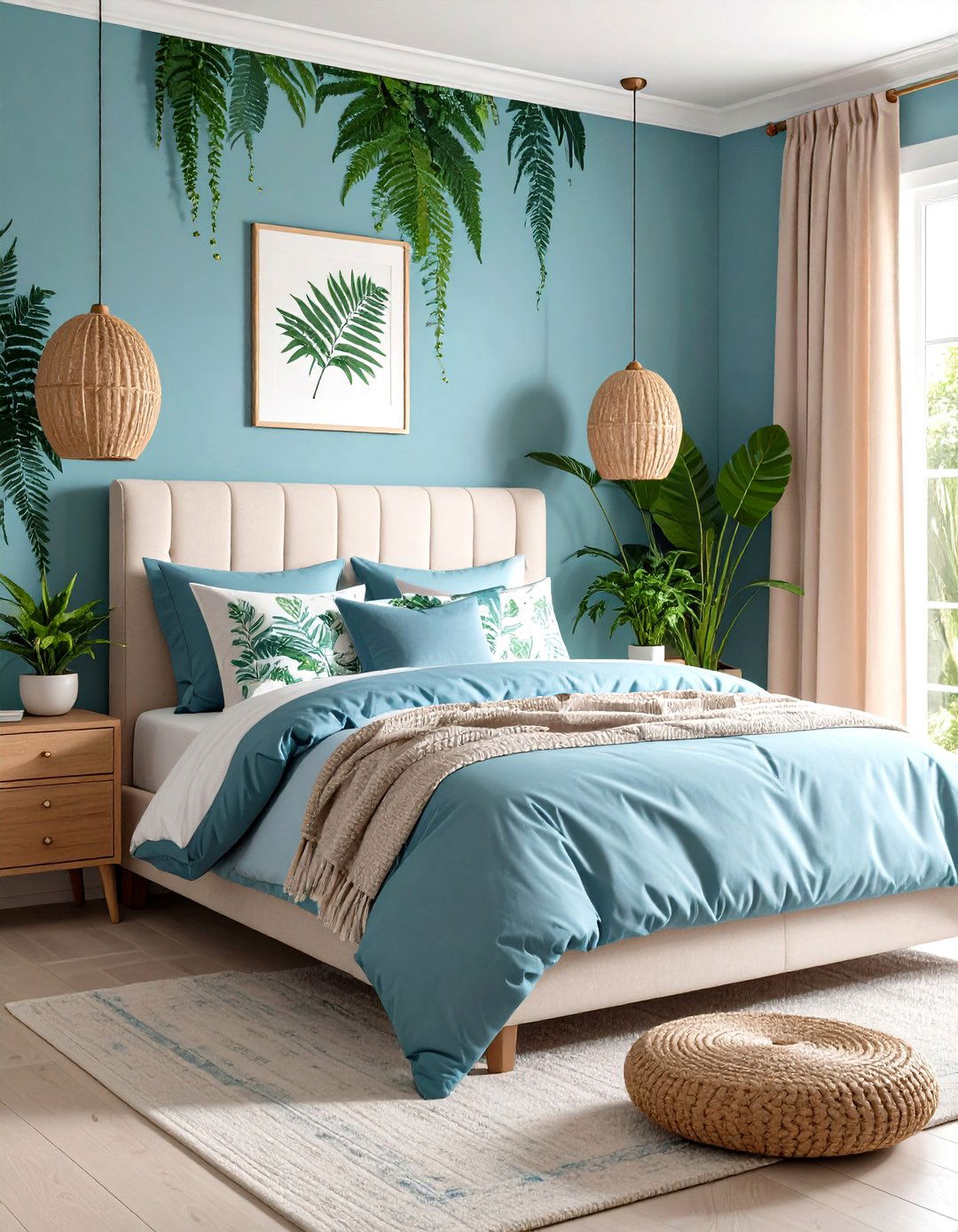 Botanical Prints for Breezy Energy - 20 Duck Egg Blue Bedroom Ideas