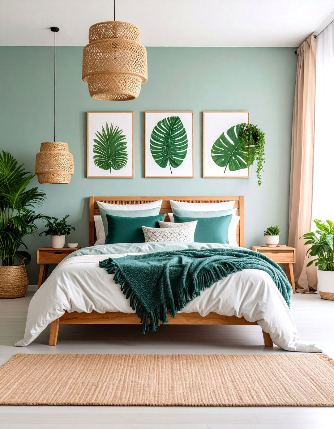 Botanical Prints with Emerald Green - 20 Emerald Green Bedroom Ideas