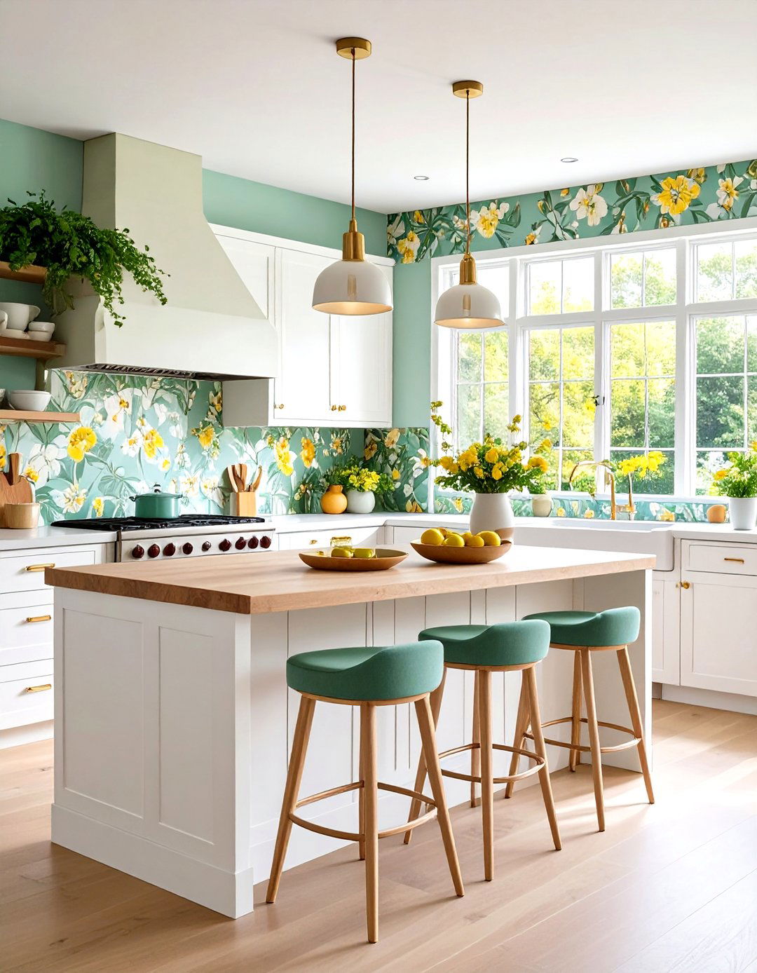 Botanical Wallpaper Boost Kitchen - 20 Green and Yellow Kitchen Ideas