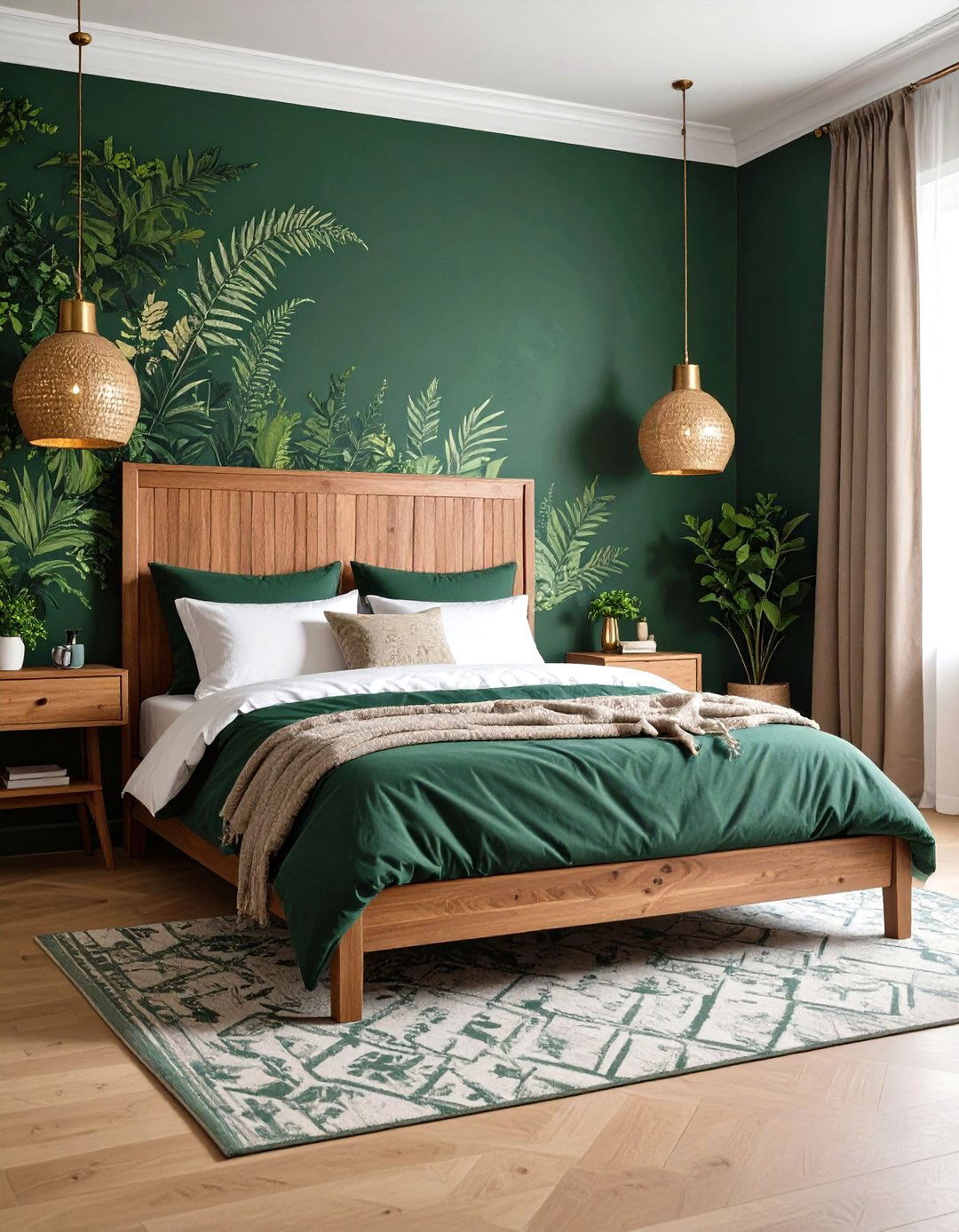 Botanical Wallpaper for Green on Green Depth - 20 Dark Green Bedroom Ideas
