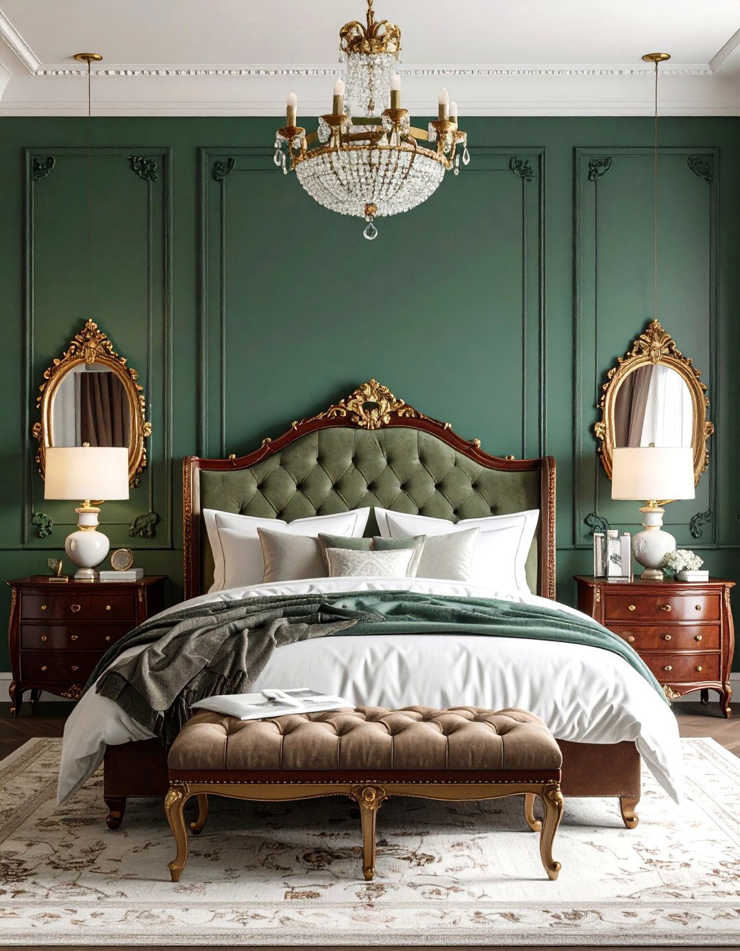 Bottle Green and Burnt Sienna Brown Bedroom - 20 Green and Brown Bedroom Ideas