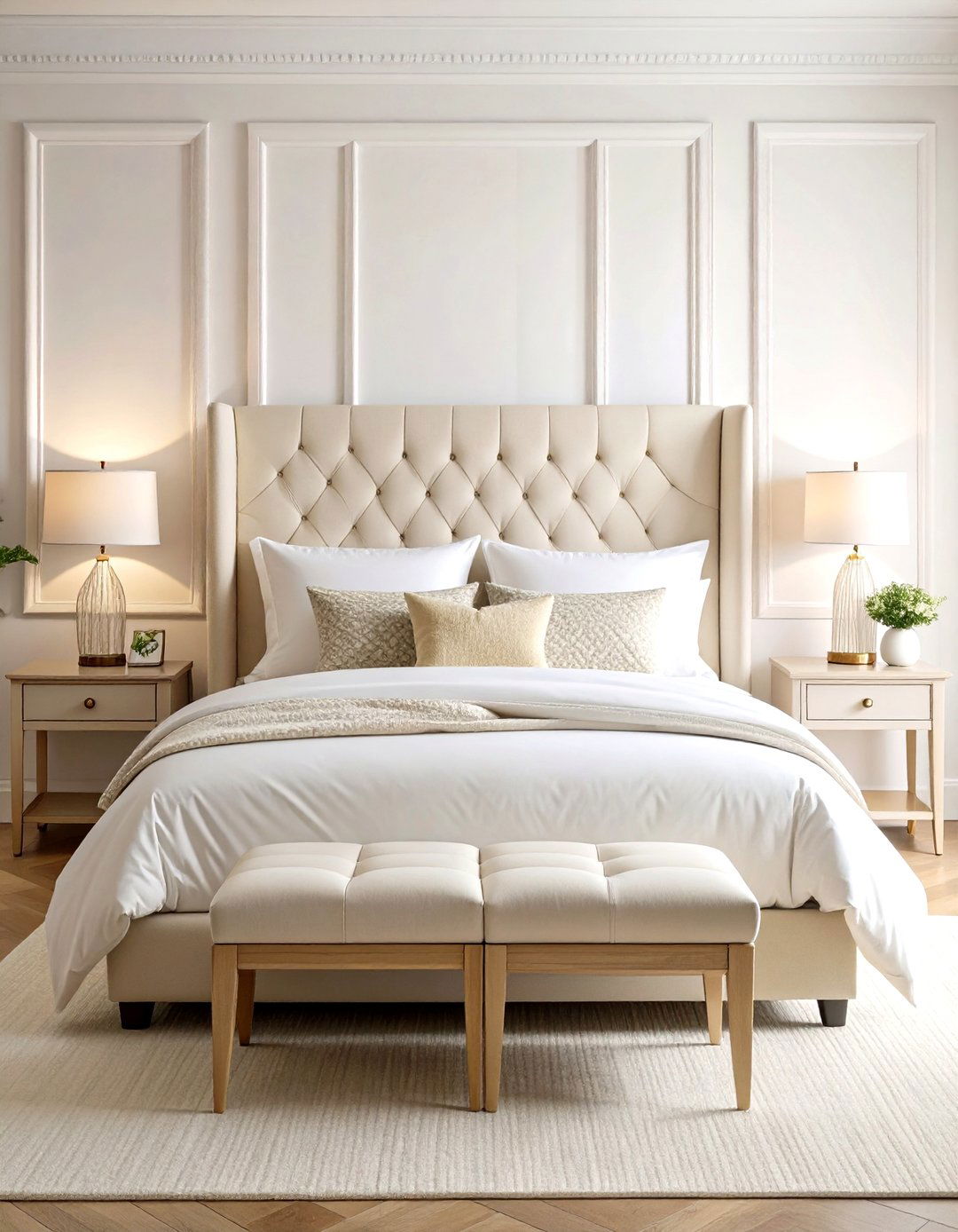 Boucle White and Cream Bedroom Statement Pieces - 20 White and Cream Bedroom Ideas
