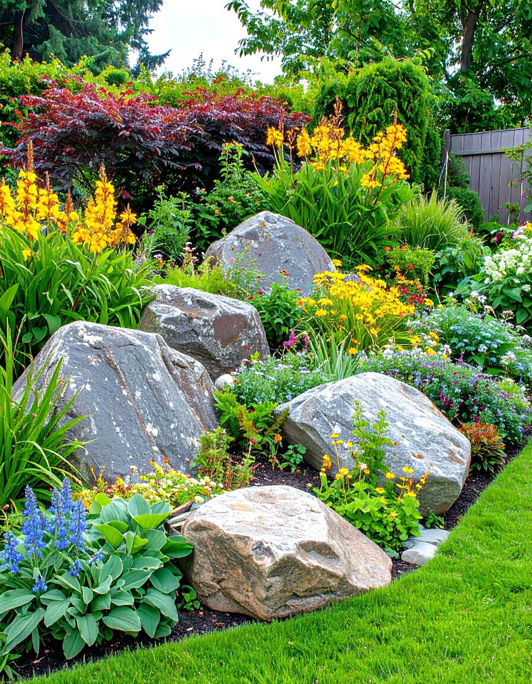 Boulder Clusters - 20 Sloped Garden Ideas
