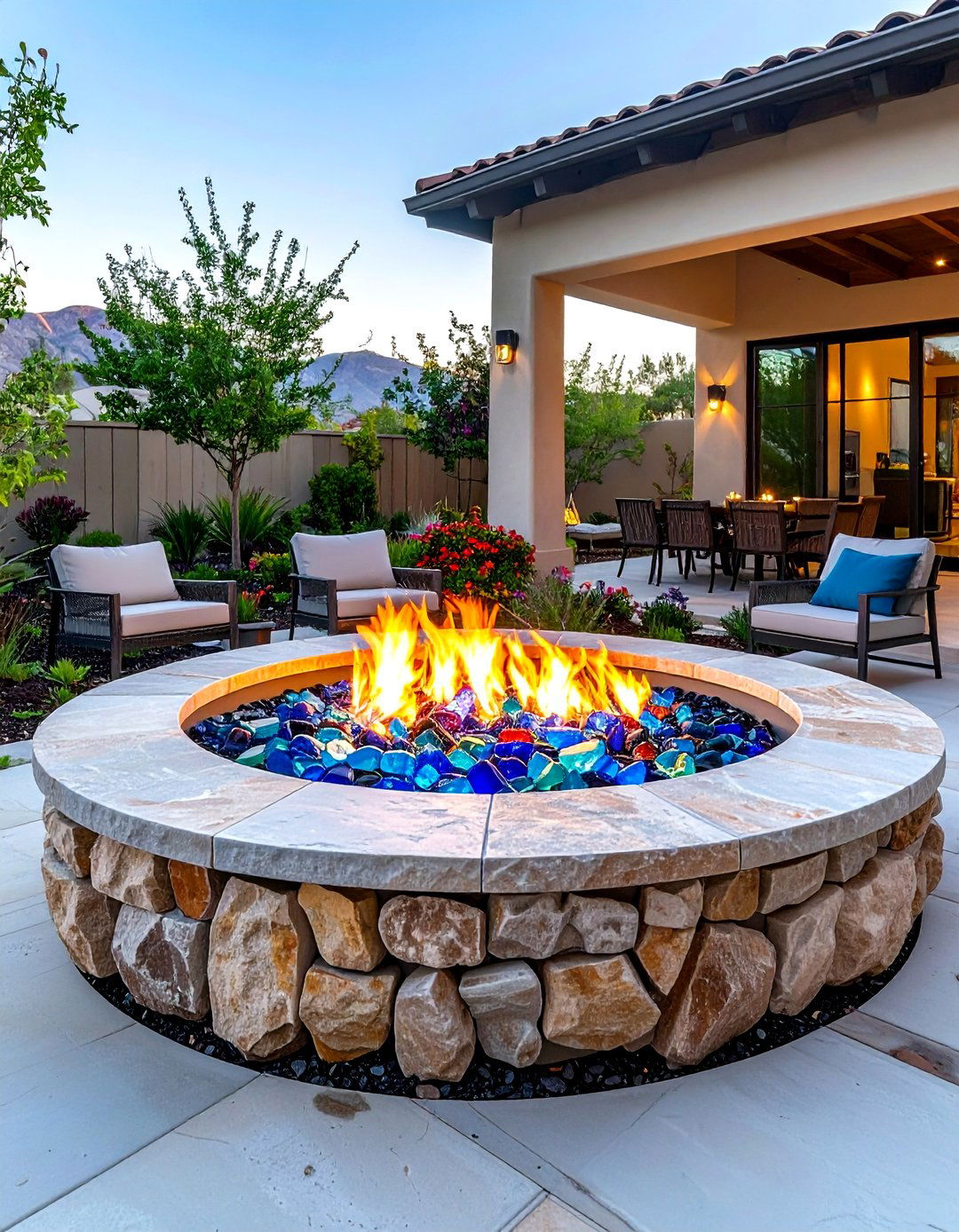 Boulder Fire Pit with Fire Glass - 20 Boulder Fire Pit Ideas