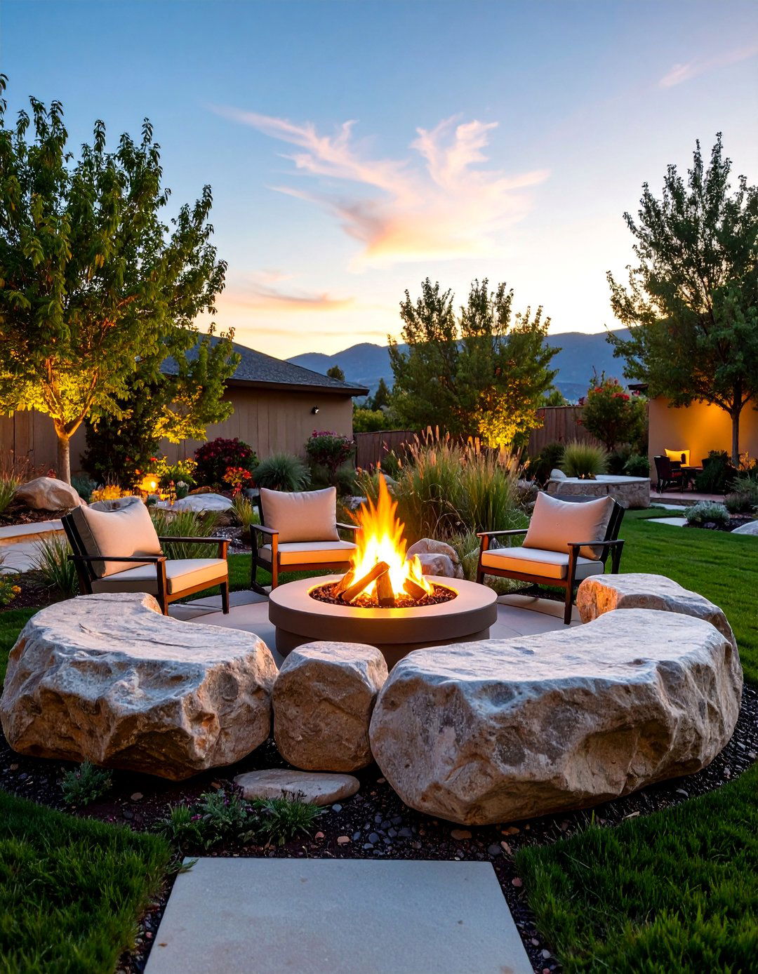 Boulder Fire Pit with Integrated Seating - 20 Boulder Fire Pit Ideas
