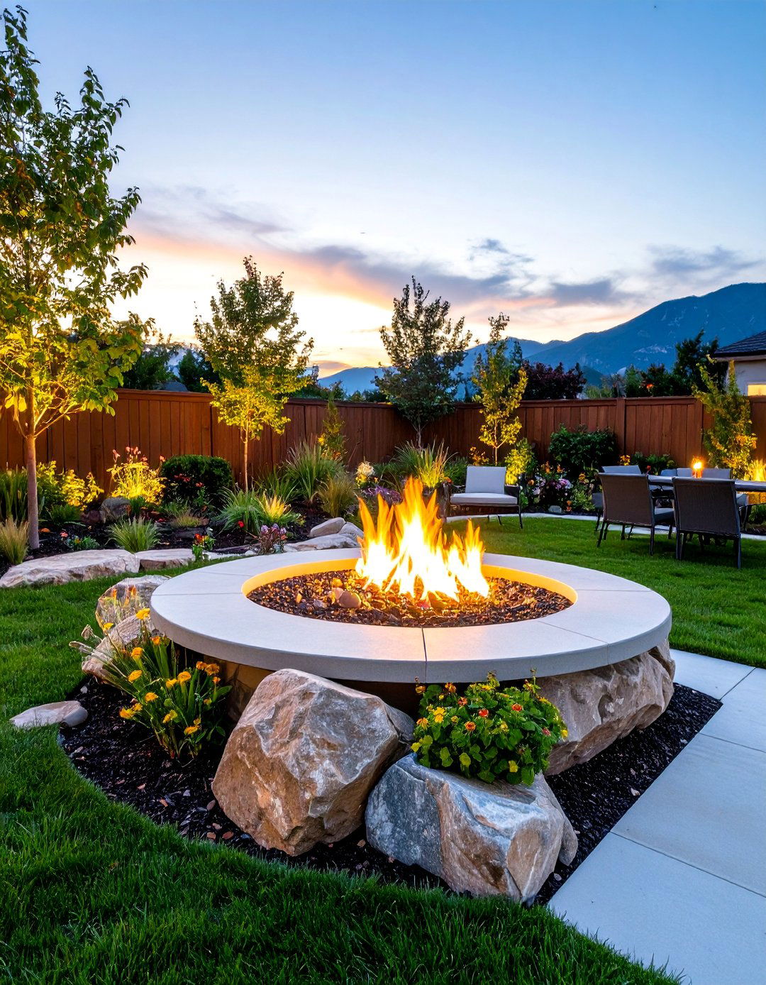 Boulder Fire Pit with Planter Integration - 20 Boulder Fire Pit Ideas