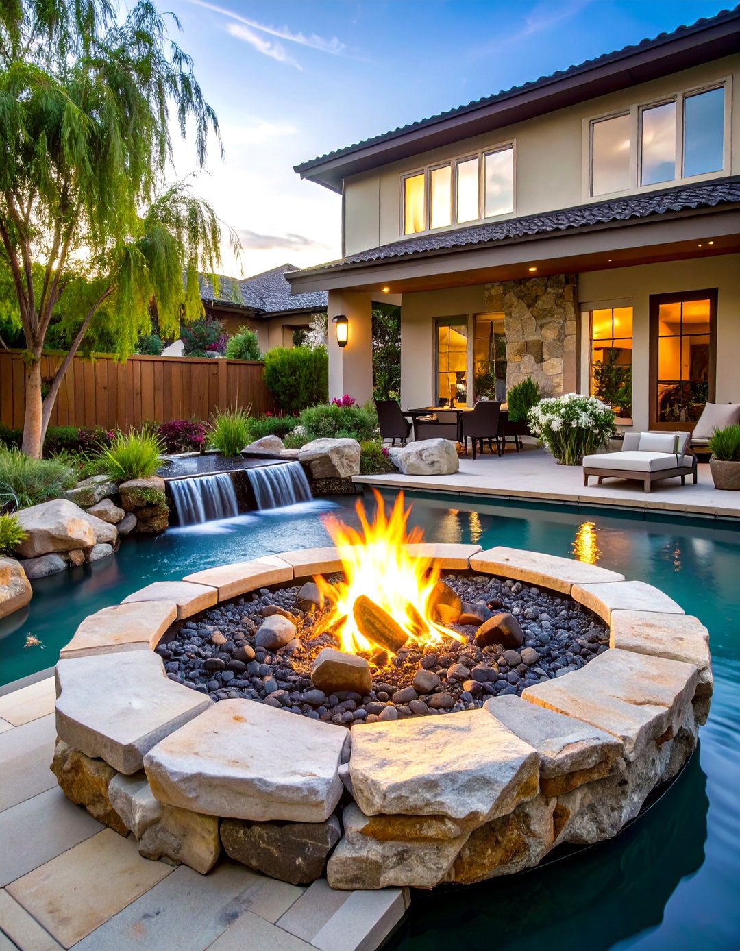 Boulder Fire Pit with Water Feature - 20 Boulder Fire Pit Ideas