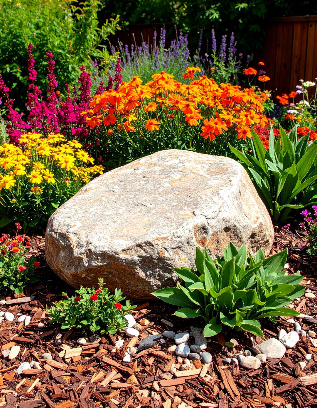 Boulder Island as a Low Maintenance Focal Point - 20 Front Yard Landscaping Ideas With Rocks and Mulch