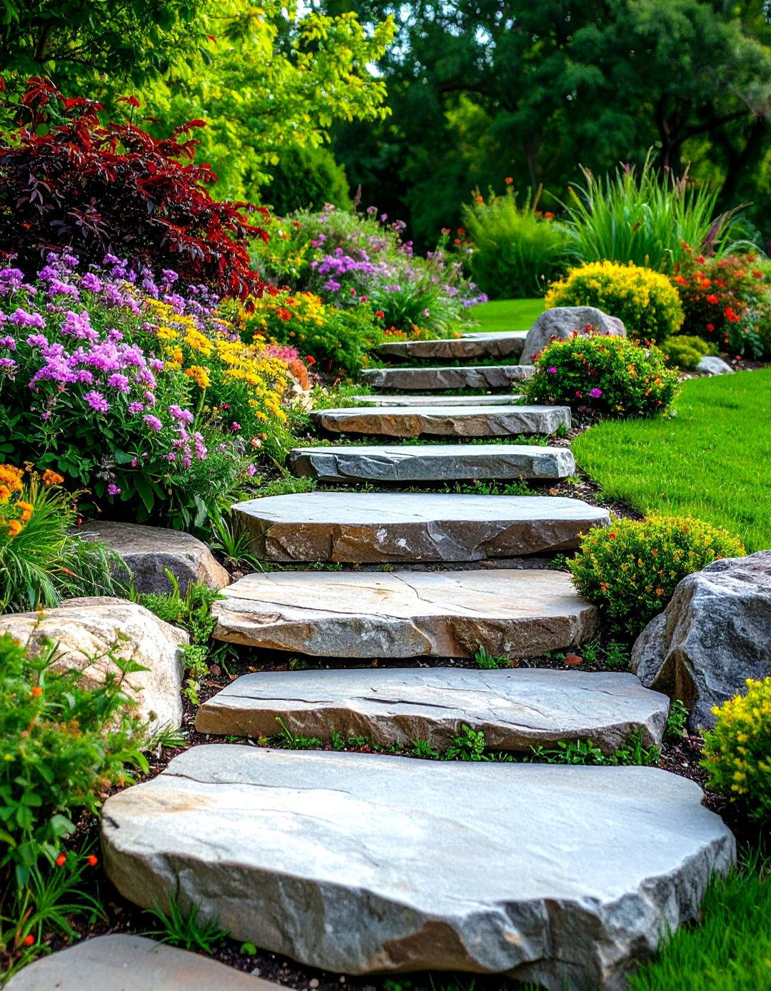 Boulder Patio Steps with Natural Stone Placement - 20 Patio Steps Ideas