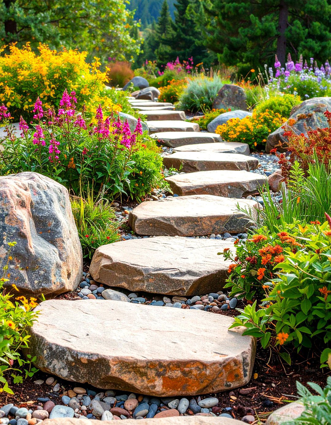 Boulder Rock Walkway with Natural Stepping Stone Elements - 20 Rock Walkway Ideas