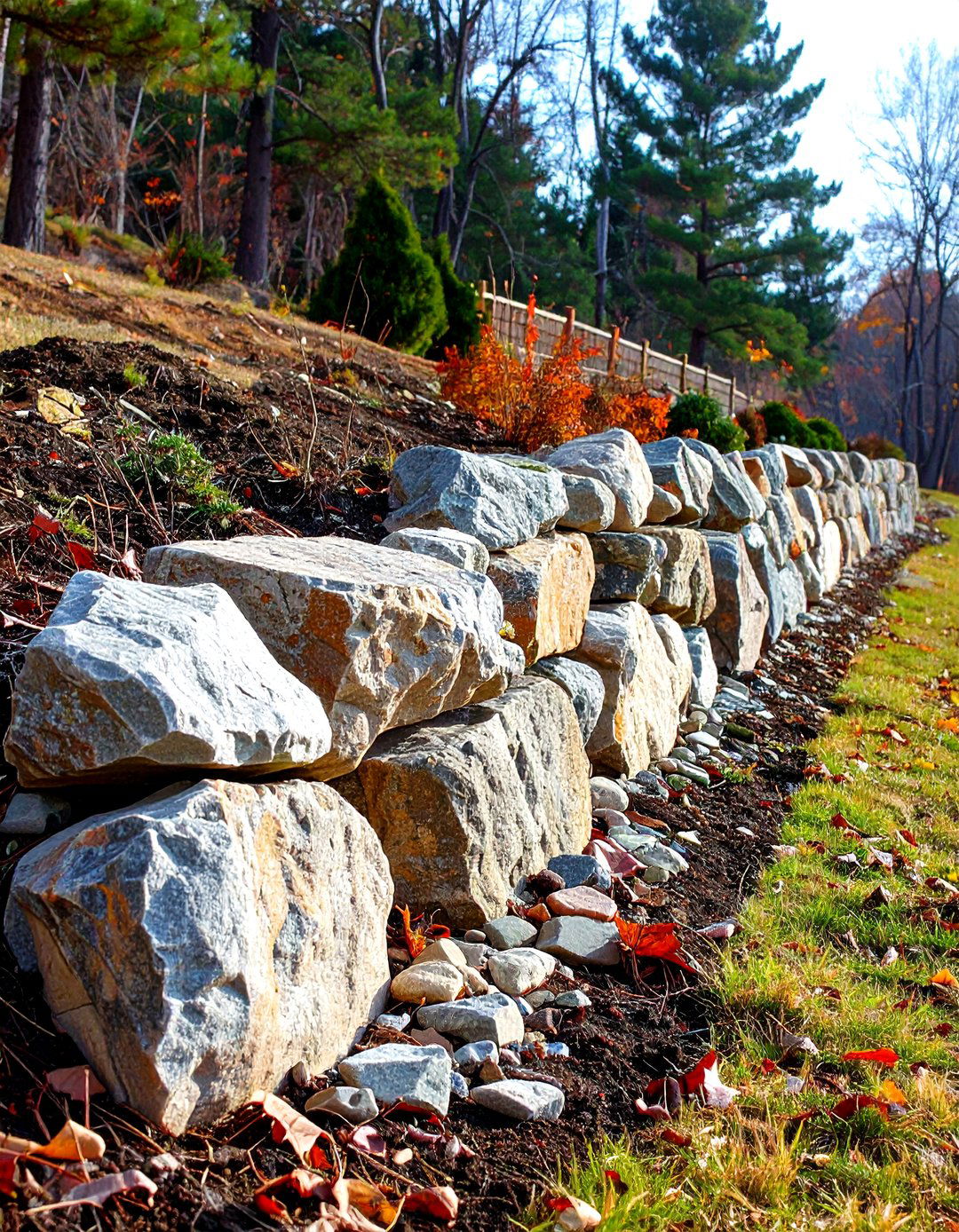 Boulder and Mortar Retaining Wall Design - 20 Retaining Wall Ideas for Sloped Backyard