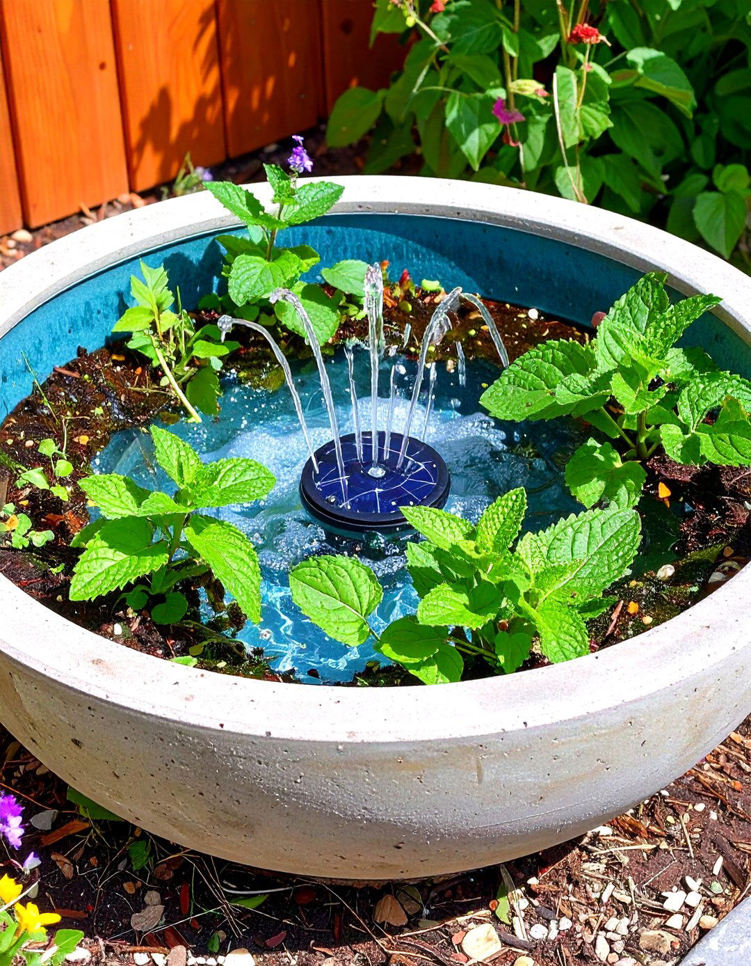 Bowl Style Water Feature Calms a Small Garden - 20 Modern Small Garden Ideas