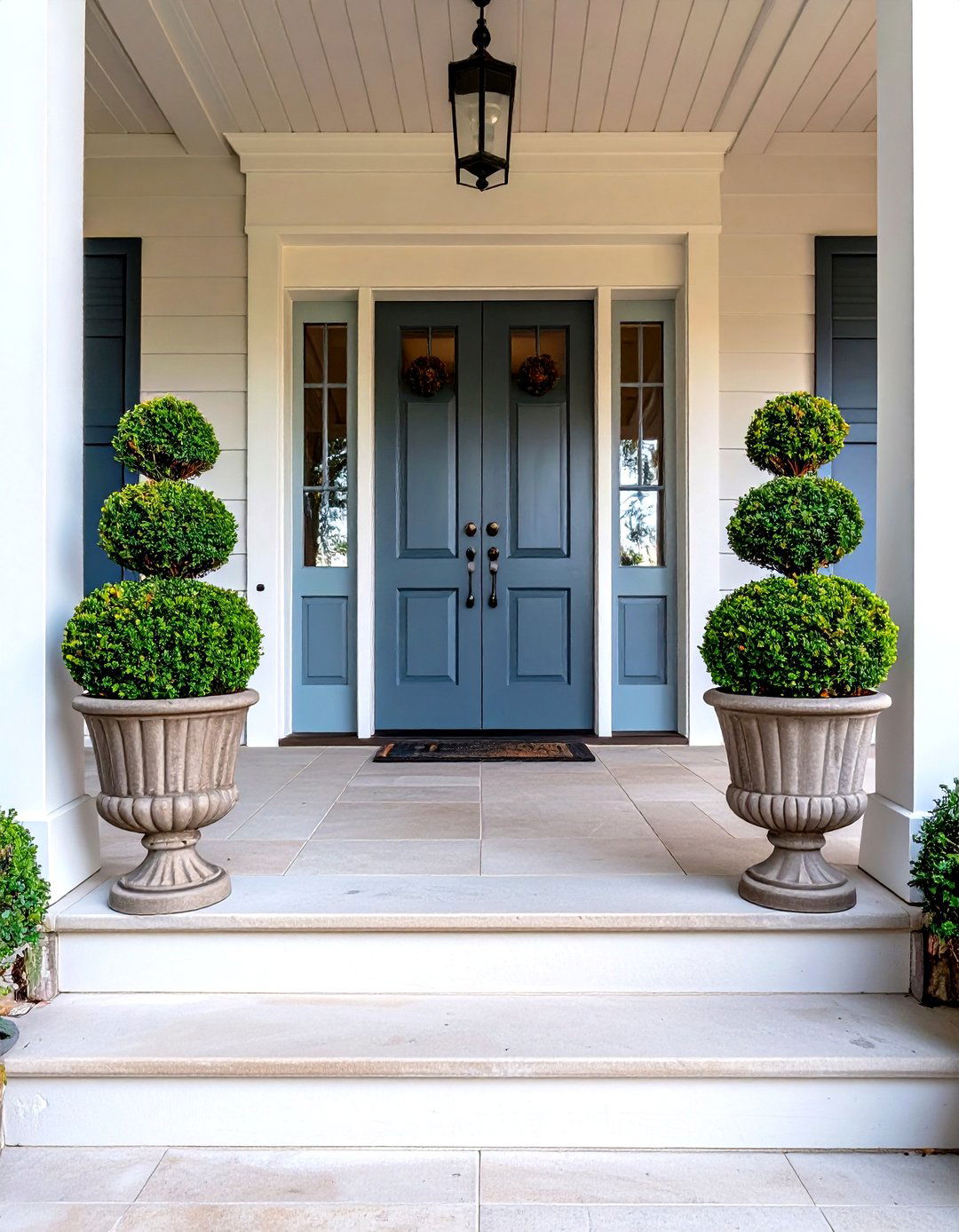 Boxwood Corner Accents for Front Steps - 20 Front Yard Boxwood Designs