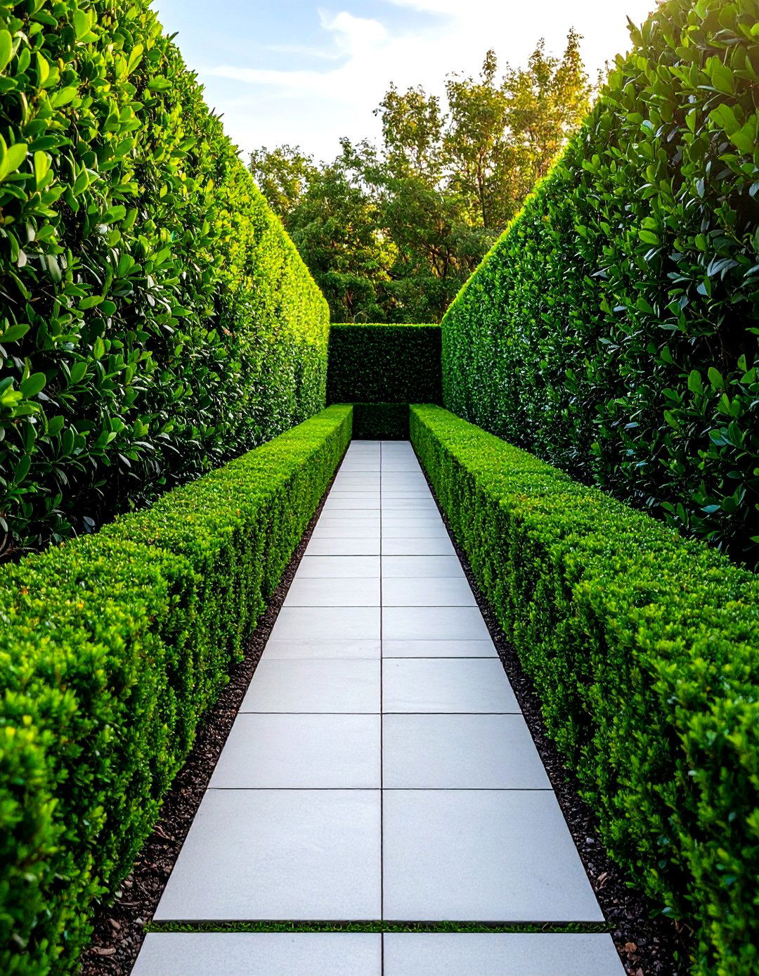Boxwood Hedge Border Adds Evergreen Formality - 20 Front Yard Evergreen Landscaping Ideas