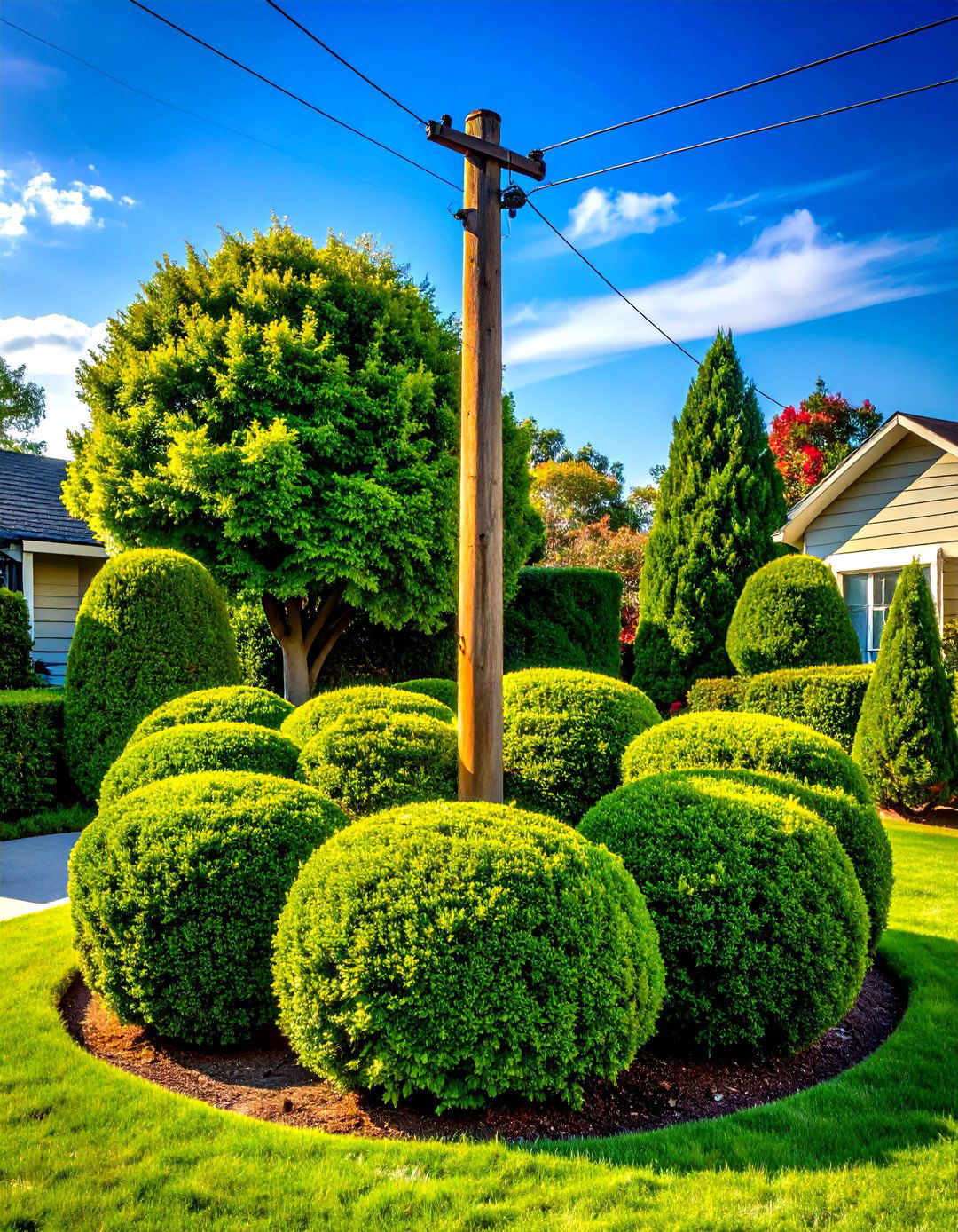 Boxwood Island Around the Utility Pole - 20 Front Yard Boxwood Shrubs