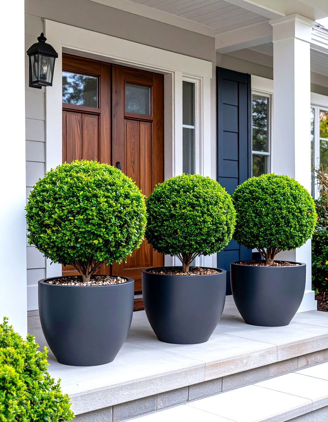Boxwood Topiary Pairs in Raised Planters - 20 Front Yard Boxwood Shrubs