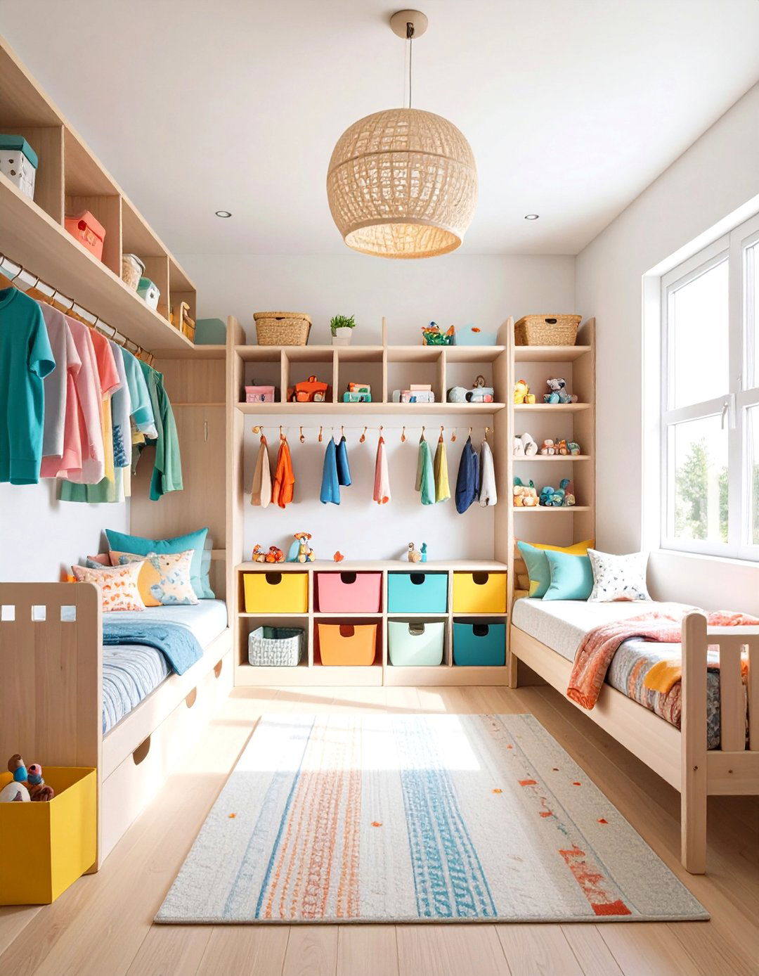 Boy and Girl Shared Small Room Color Coded Organization - 20 Boy and Girl Shared Small Room Ideas