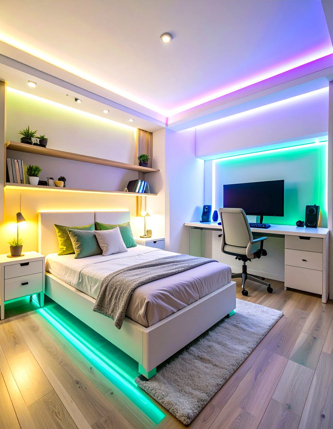Boys Gaming Bedroom LED Strip Lighting Setup - 20 Boys Gaming Bedroom Ideas