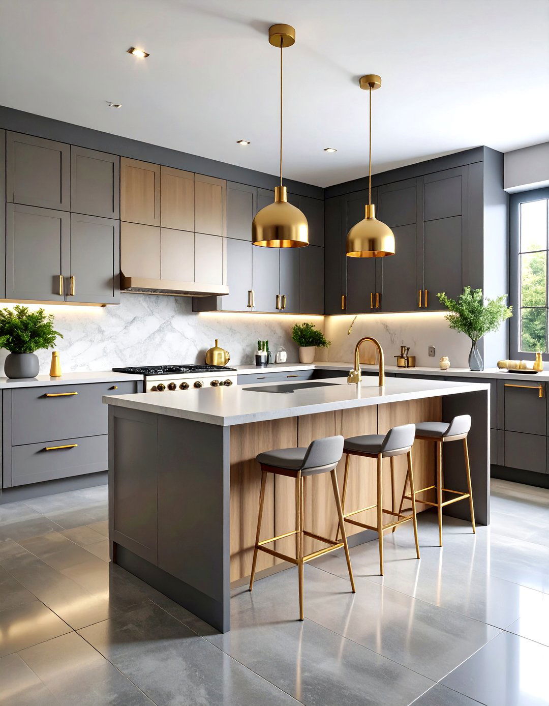 Brass Accent Kitchens With Grey Floors - 20 Kitchens With Grey Floors