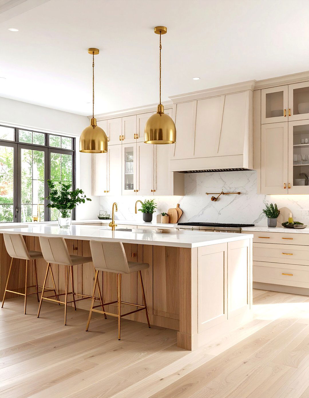 Brass Accent Transitional Kitchen with Warm Tones - 20 Transitional Kitchen Ideas
