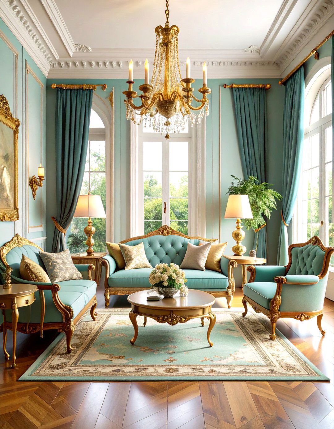 Brass Accents - 20 Victorian Dark Green Living Room Ideas