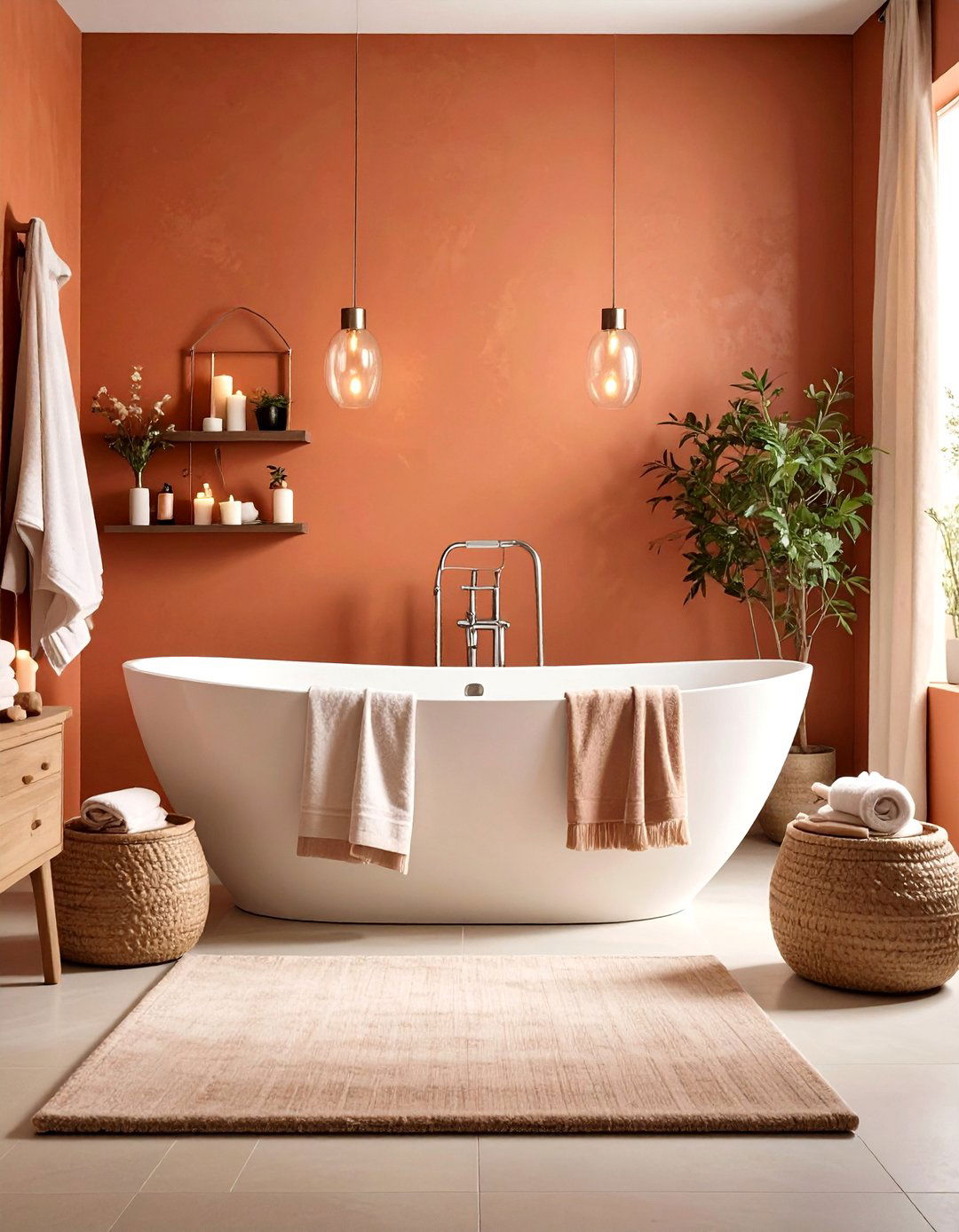 Brass Fixtures Against Terracotta - 20 Terracotta Bathroom Ideas