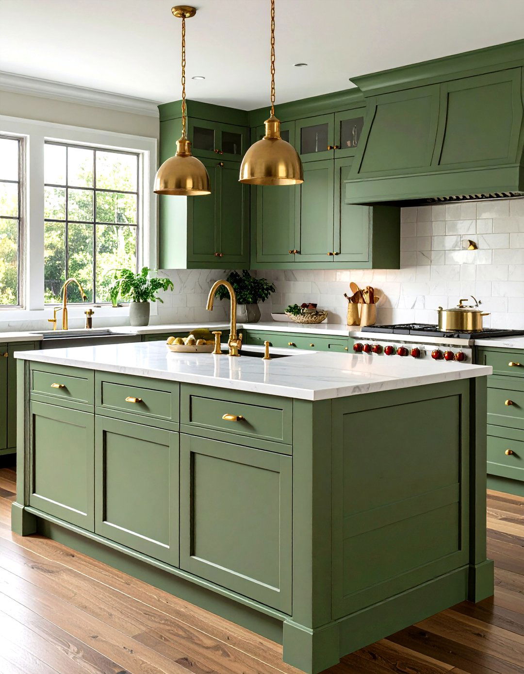 Brass Hardware Touches - 20 Sage Green Kitchen Island Ideas