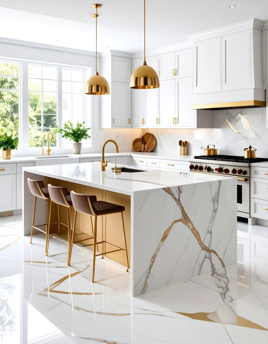 Brass Inlay Marble Kitchen Floor - 20 Marble Kitchen Floor Ideas